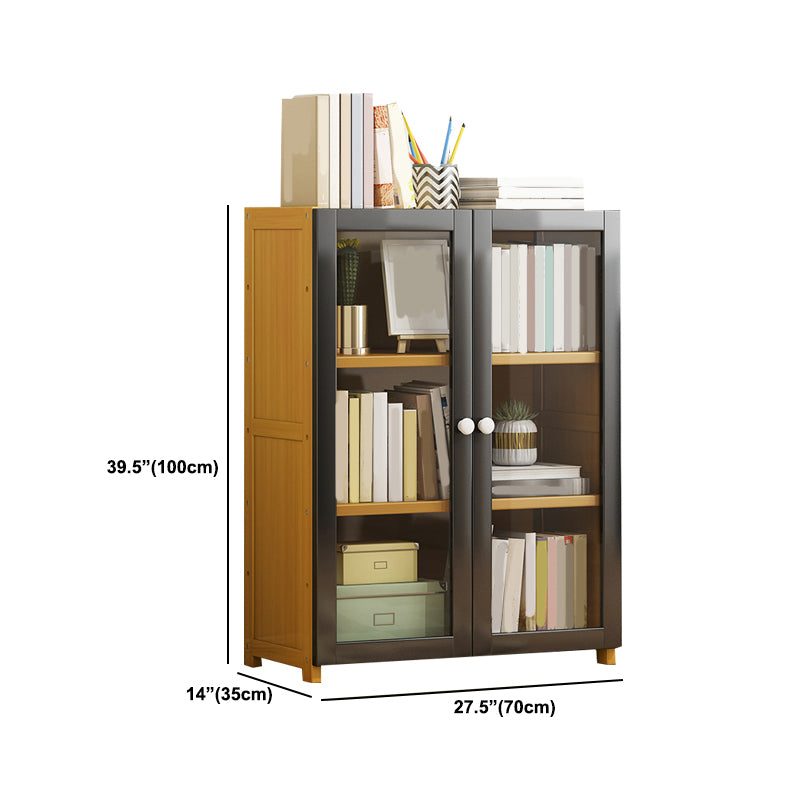 Modern Standard Bookcase Bamboo Closed Back Shelf with Doors
