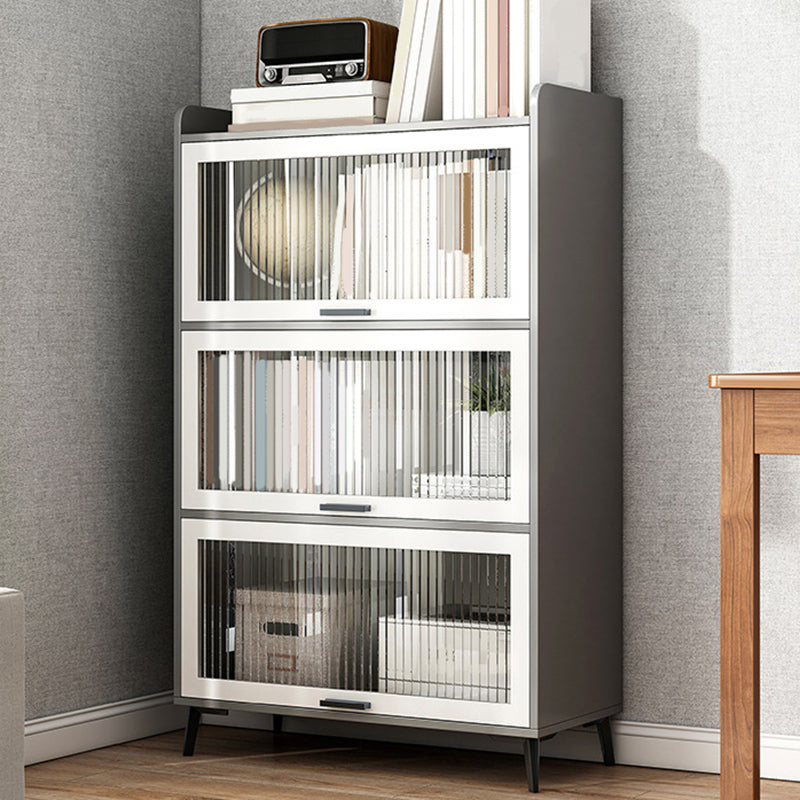 Wooden Engineered Wood Bookcase with Doors Closed Back Bookshelf Doors Included