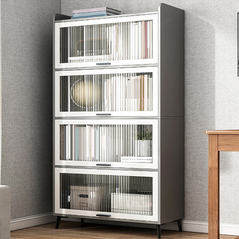Wooden Engineered Wood Bookcase with Doors Closed Back Bookshelf Doors Included