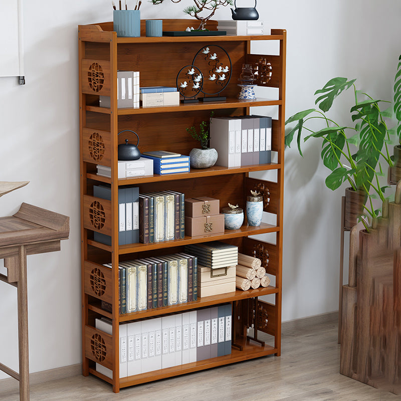 Modern Bamboo Closed Back Shelf Bookcase Floor Brown Book Shelf for Study Room