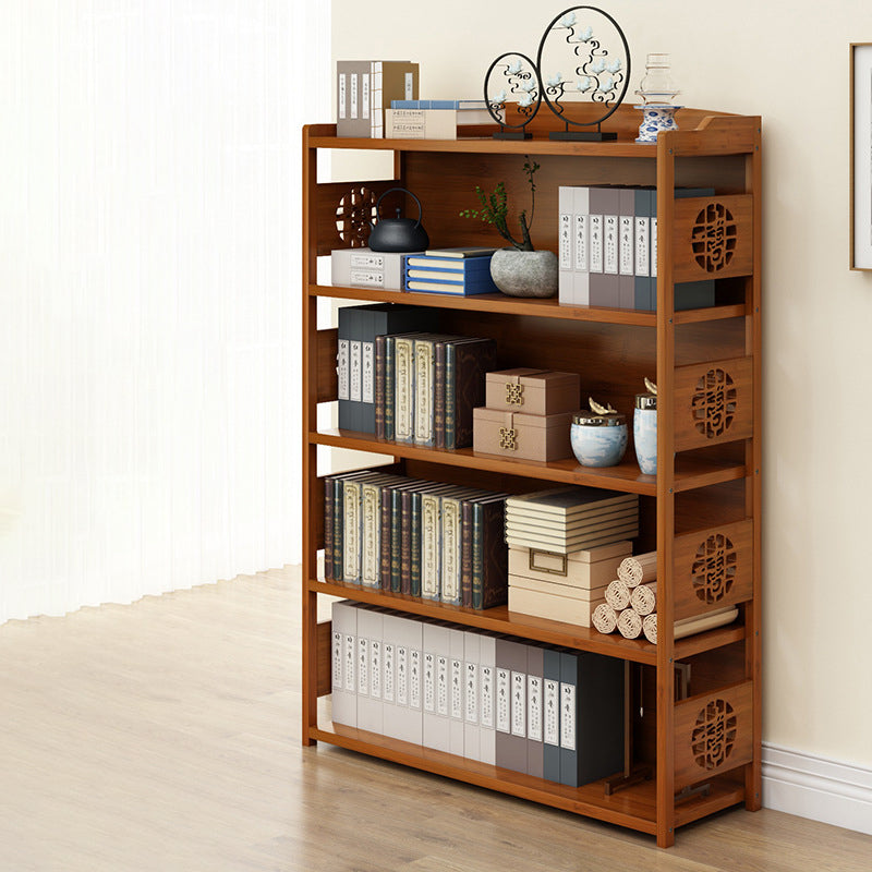 Modern Bamboo Closed Back Shelf Bookcase Floor Brown Book Shelf for Study Room