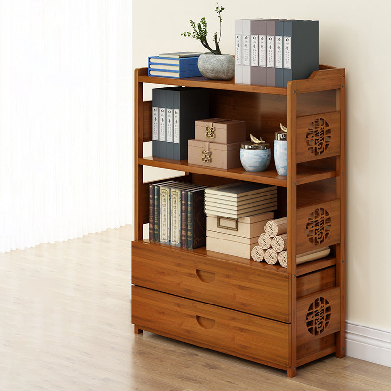 Modern Bamboo Closed Back Shelf Bookcase Floor Brown Book Shelf for Study Room