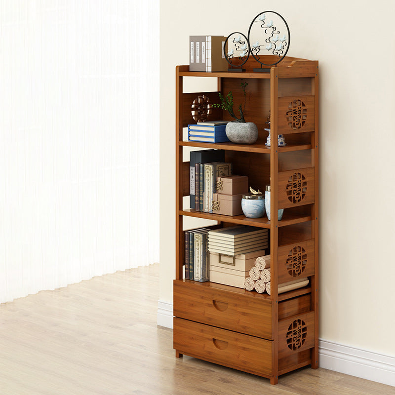 Modern Bamboo Closed Back Shelf Bookcase Floor Brown Book Shelf for Study Room