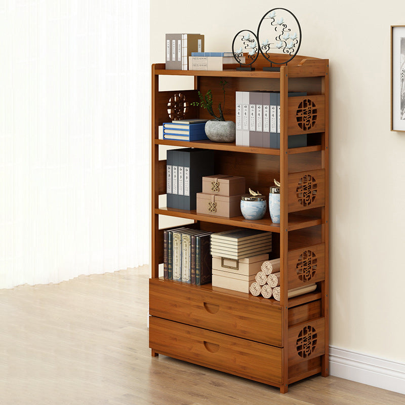 Modern Bamboo Closed Back Shelf Bookcase Floor Brown Book Shelf for Study Room