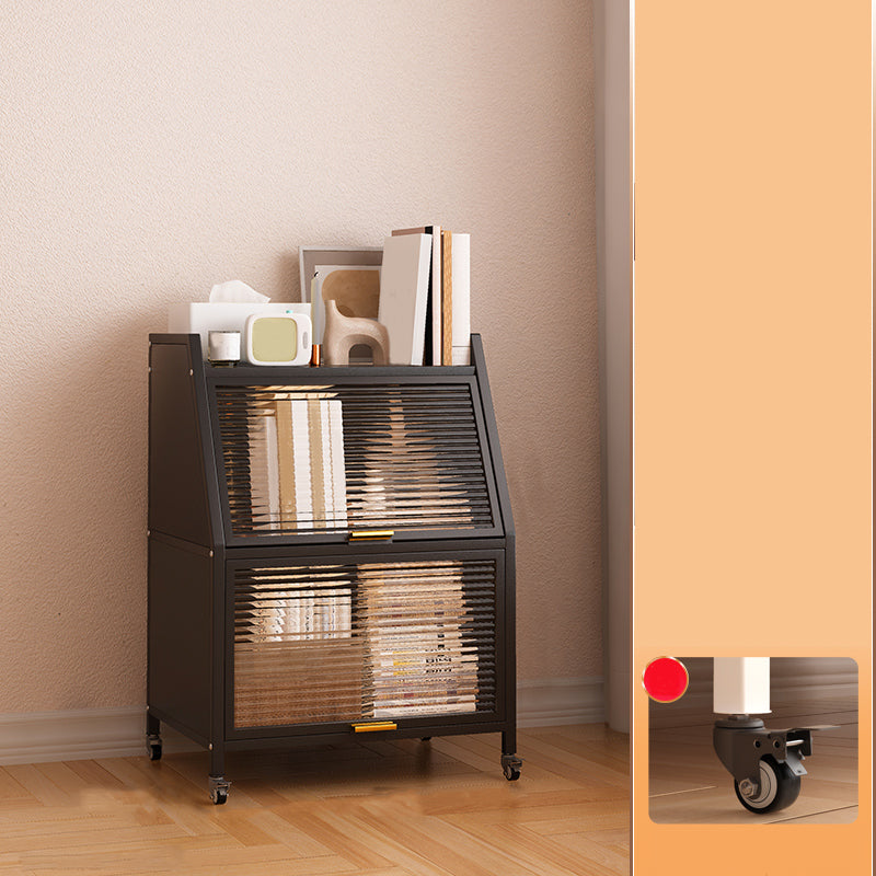 Contemporary Steel Shelf Bookcase with Doors Standard Bookshelf