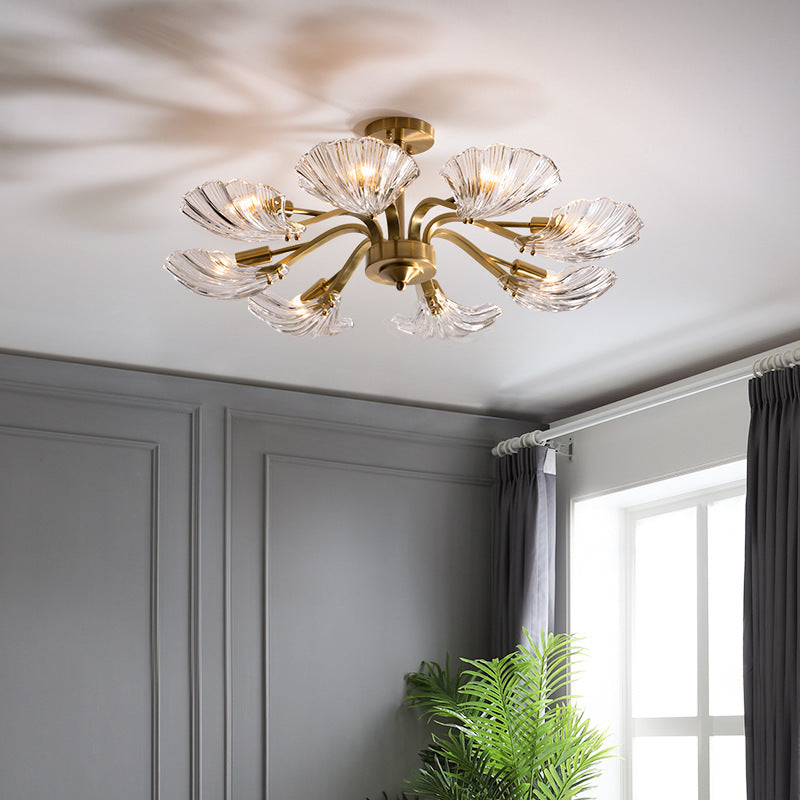 Contemporary Shell-Shaped Flush Light Fixture Glass Flush Mount Ceiling Light in Gold