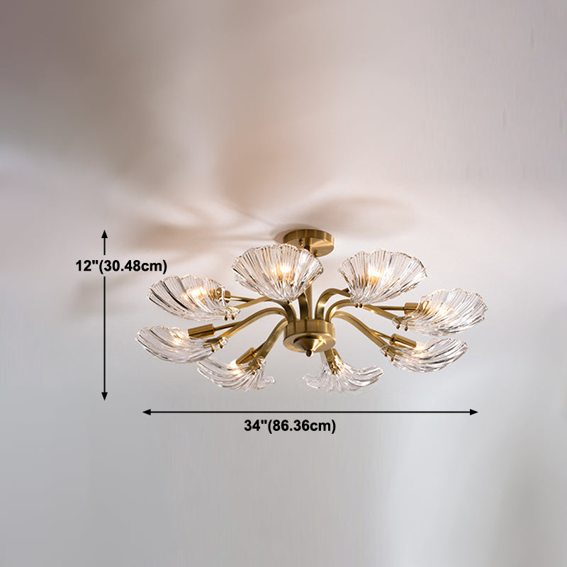 Contemporary Shell-Shaped Flush Light Fixture Glass Flush Mount Ceiling Light in Gold