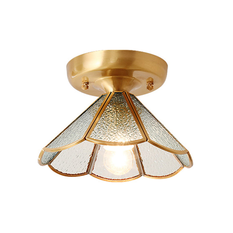Colonial Tapered Flush Light Glass 1 Light Flush Mount Ceiling Fixture in Gold