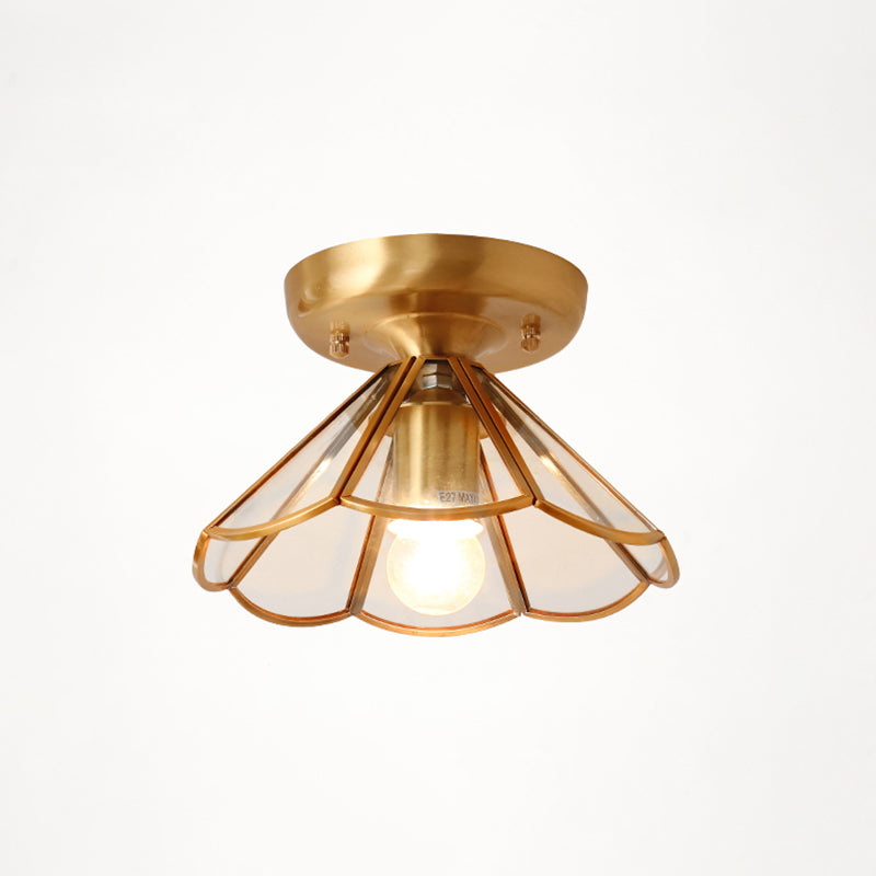 Colonial Tapered Flush Light Glass 1 Light Flush Mount Ceiling Fixture in Gold