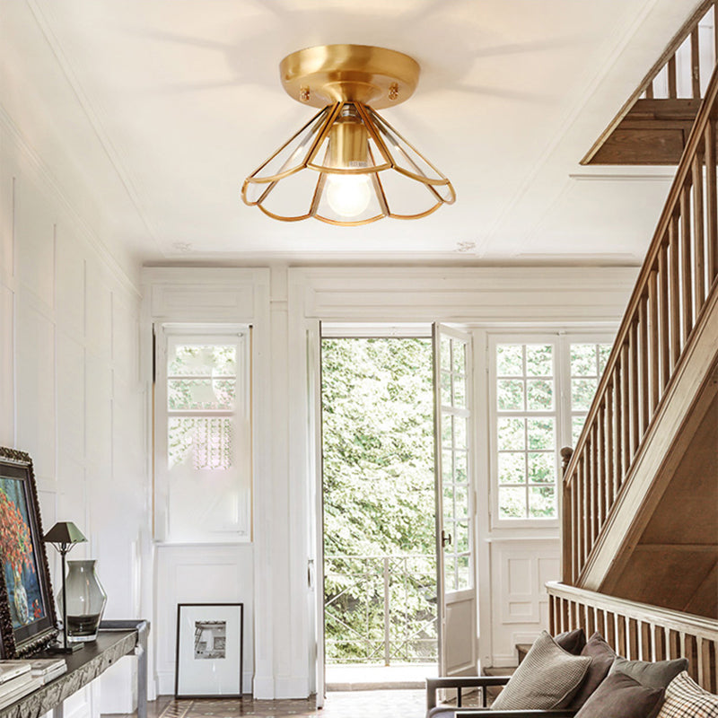 Colonial Tapered Flush Light Glass 1 Light Flush Mount Ceiling Fixture in Gold