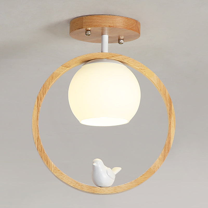 Contemporary Globe Flush Light Fixture Wood 1 Light Flush Mount Ceiling Fixture in Brown