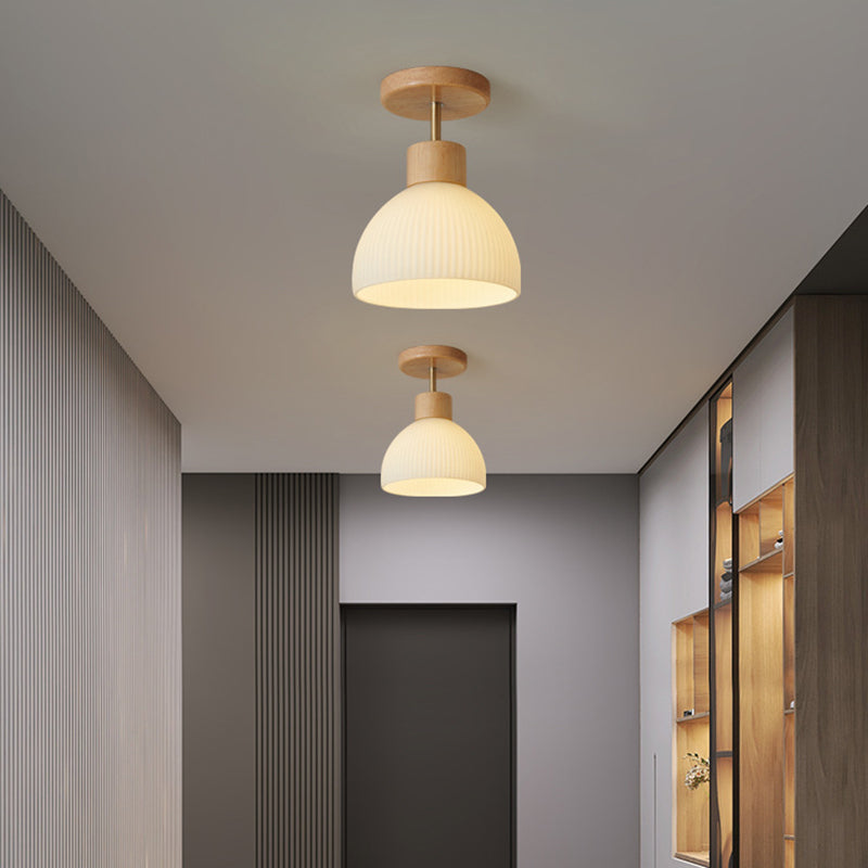 Contemporary Dome Flush Light Fixture Wood 1 Light Flush Mount Ceiling Fixture in Brown
