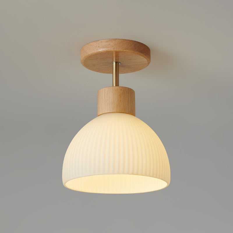 Contemporary Dome Flush Light Fixture Wood 1 Light Flush Mount Ceiling Fixture in Brown