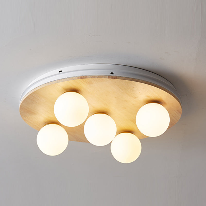 Contemporary Geometric Flush Light Fixture Wood Flush Mount Ceiling Fixture in Brown