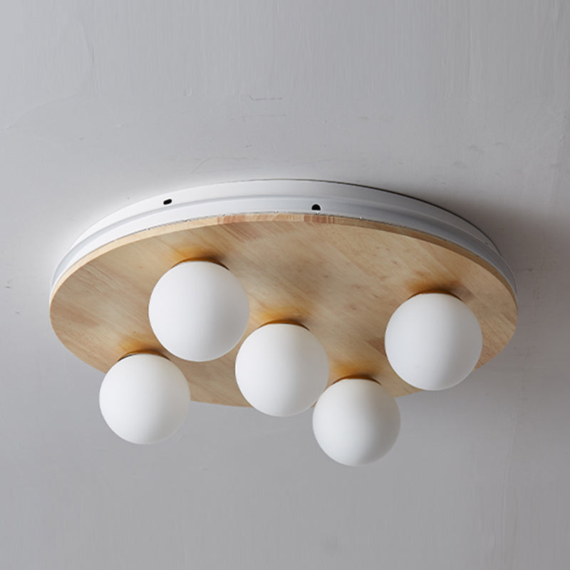 Contemporary Geometric Flush Light Fixture Wood Flush Mount Ceiling Fixture in Brown