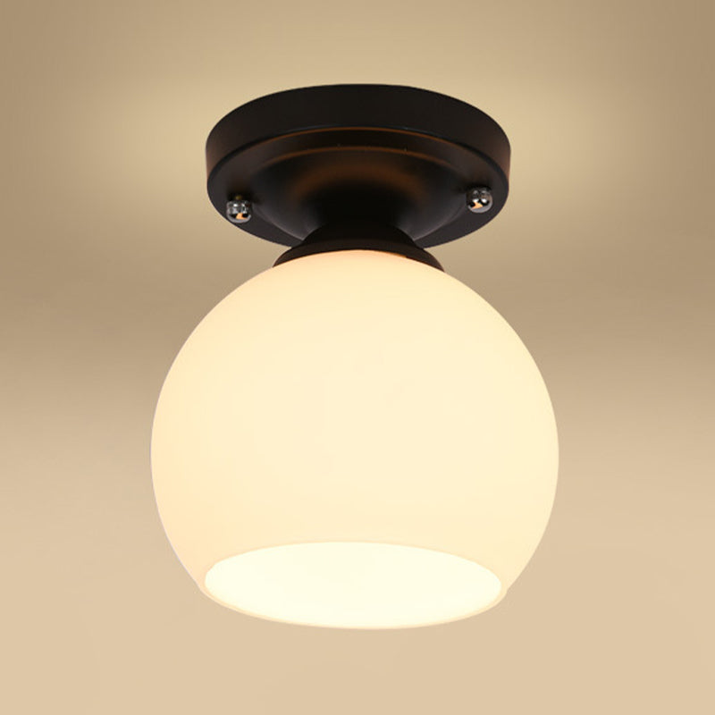 Minimalist Global Ceiling Mounted Fixture Glass Semi Flush Mount Lighting in Black