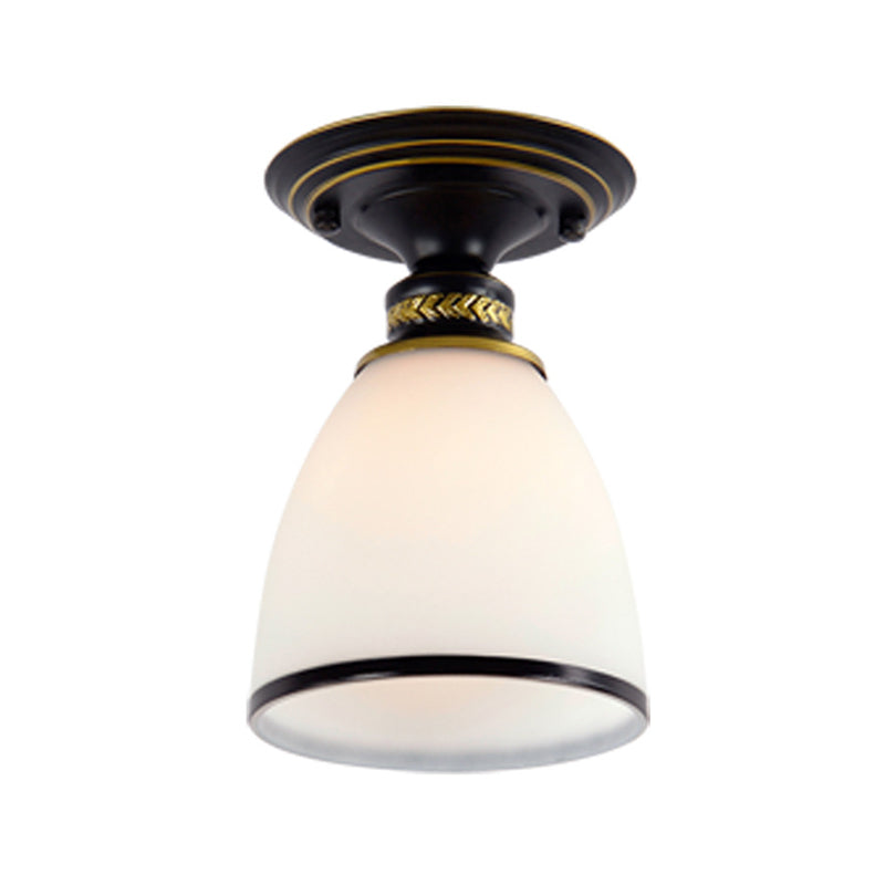 Conical Semi Flush Ceiling Light Traditional Glass Aisle Ceiling Fixture