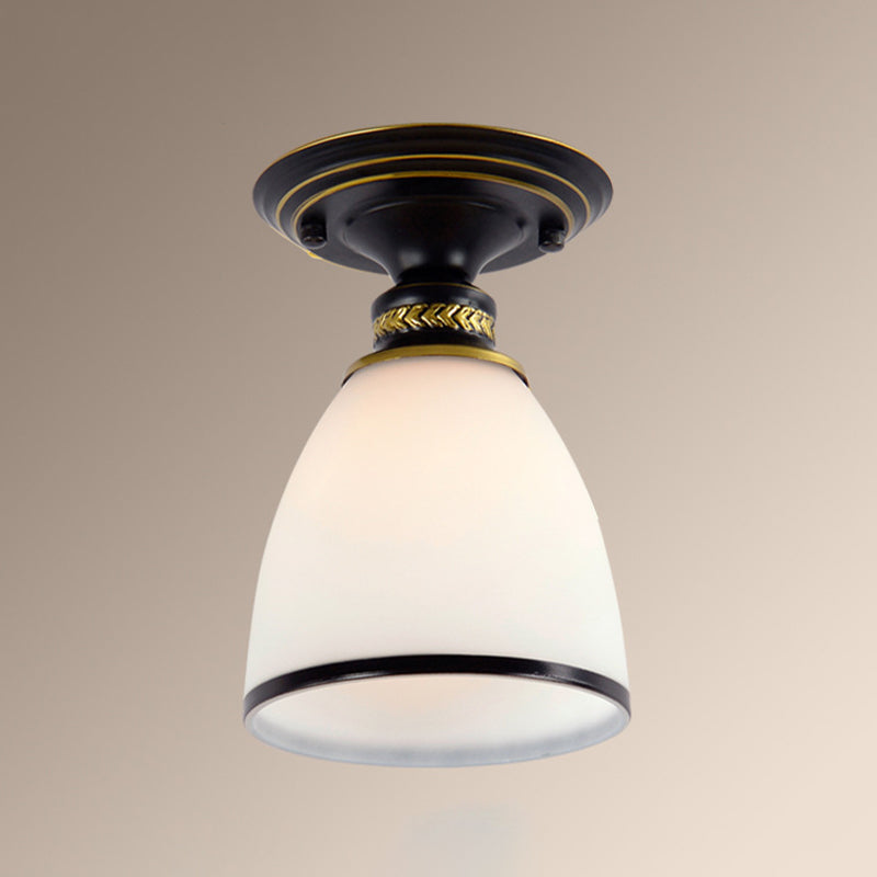 Conical Semi Flush Ceiling Light Traditional Glass Aisle Ceiling Fixture