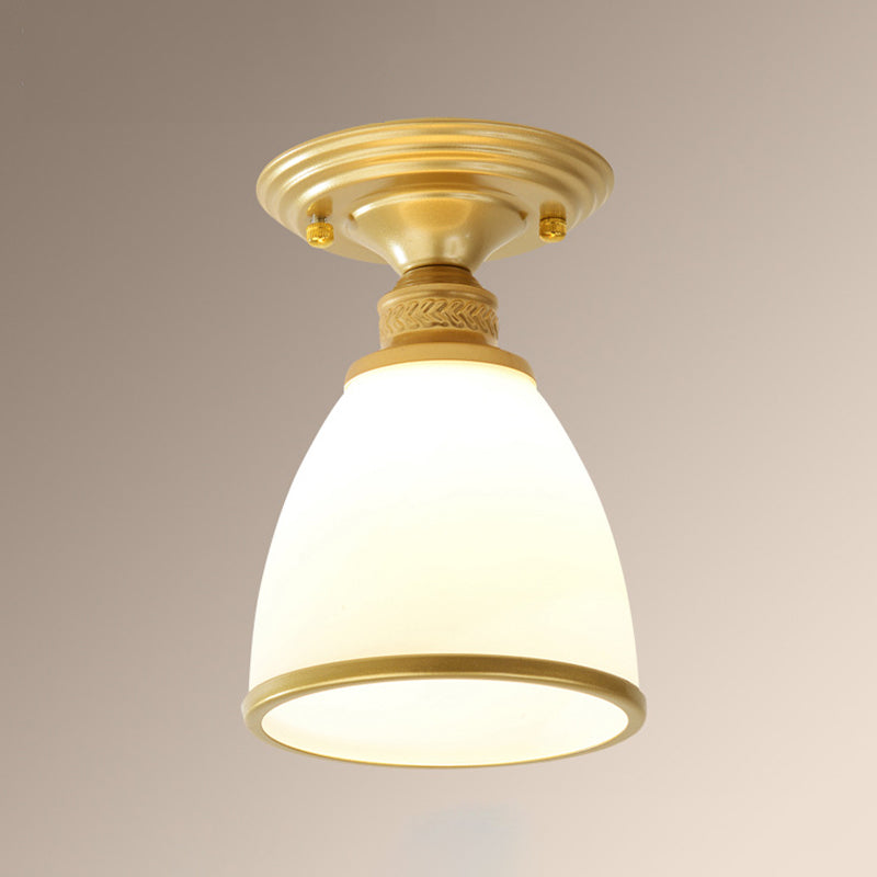 Conical Semi Flush Ceiling Light Traditional Glass Aisle Ceiling Fixture