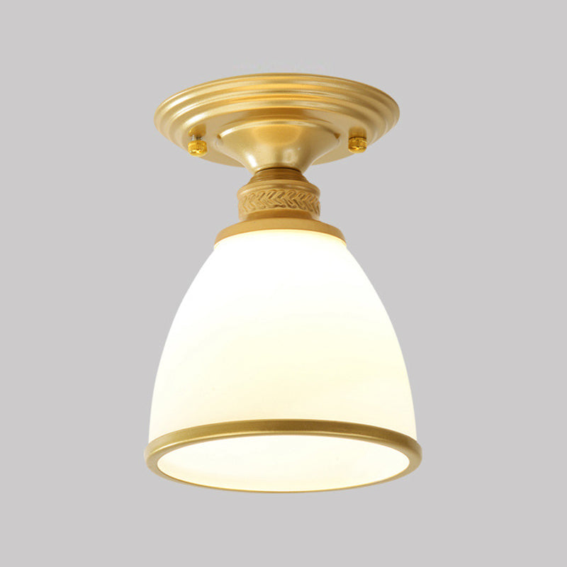Conical Semi Flush Ceiling Light Traditional Glass Aisle Ceiling Fixture