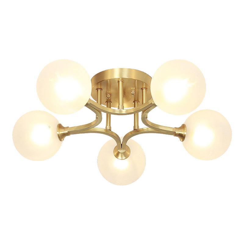 Sphere Bedroom Semi Flush Mount Light Glass Nordic Style Ceiling Light in Gold