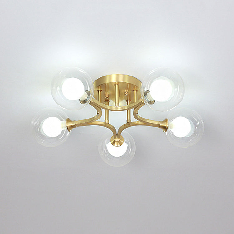 Sphere Bedroom Semi Flush Mount Light Glass Nordic Style Ceiling Light in Gold