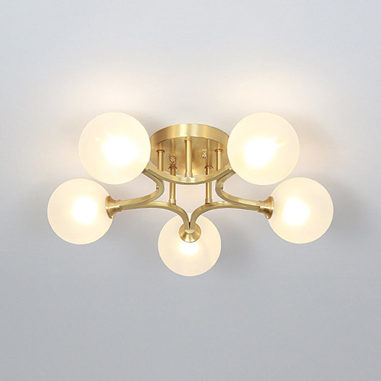 Sphere Bedroom Semi Flush Mount Light Glass Nordic Style Ceiling Light in Gold