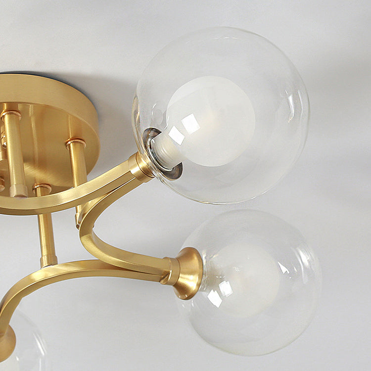 Sphere Bedroom Semi Flush Mount Light Glass Nordic Style Ceiling Light in Gold
