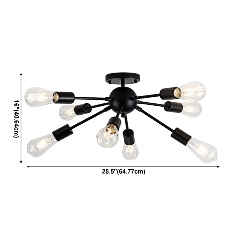 Metal Ceiling Mount Chandelier Starburst Industrial Style Semi Flush Mount