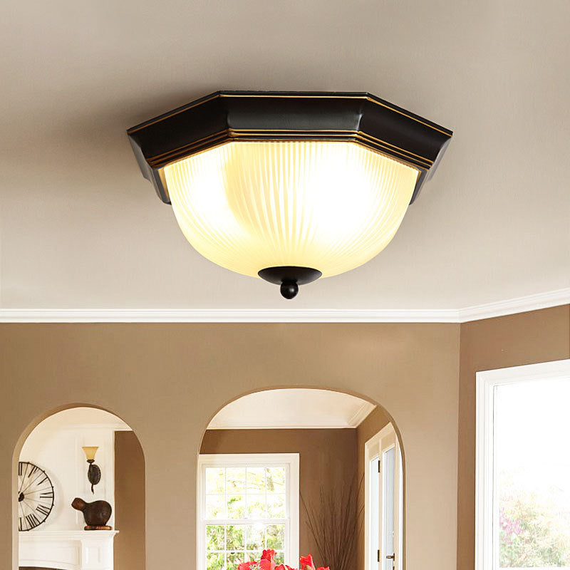 Traditional Dome Flush Ceiling Light Glass Flush Mount Lamp in Black