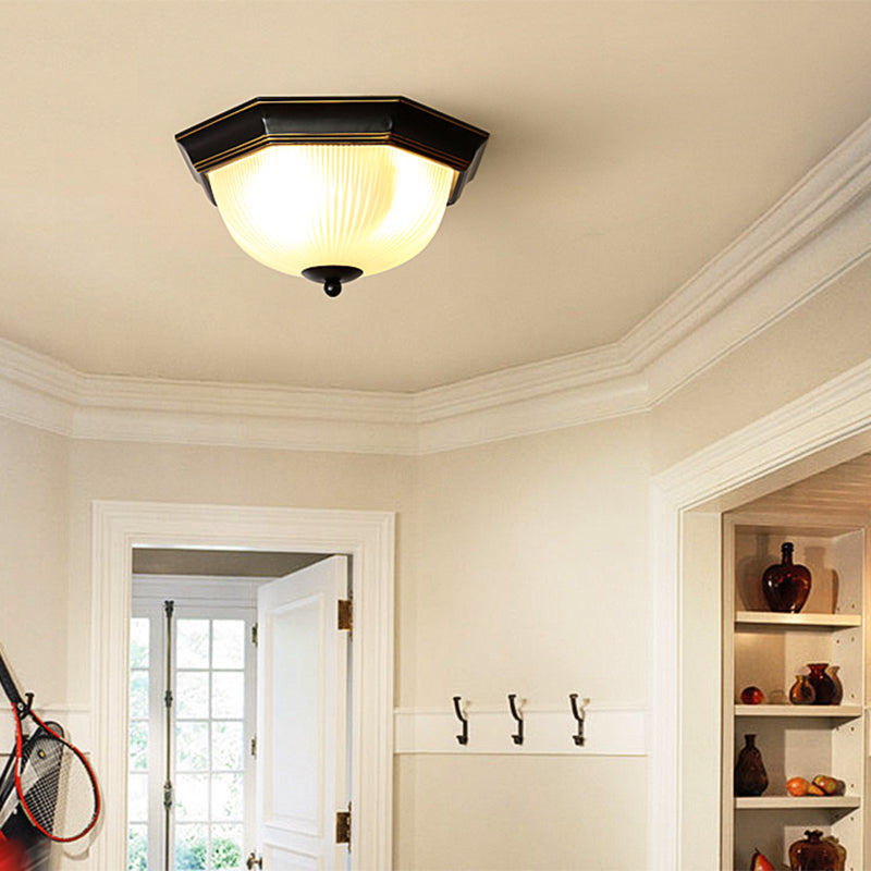 Traditional Dome Flush Ceiling Light Glass Flush Mount Lamp in Black