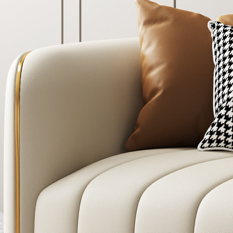 Genuine Leather Sofa Contemporary Simple Sloped Arm Sofa in Beige