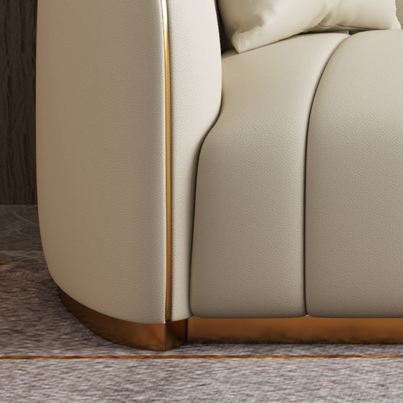 Genuine Leather Sofa Contemporary Simple Sloped Arm Sofa in Beige