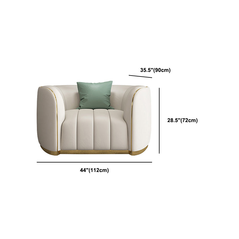 Genuine Leather Sofa Contemporary Simple Sloped Arm Sofa in Beige