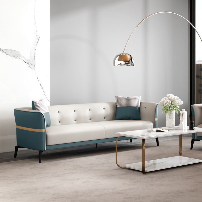 Tufted Flared Arm Sofa Contemporary Faux Leather Stain Resistant Sofa