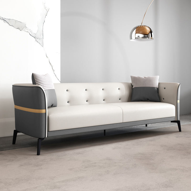 Tufted Flared Arm Sofa Contemporary Faux Leather Stain Resistant Sofa