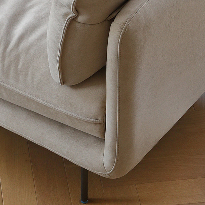 Modern Cream Faux Leather Sofa Pillow Top Arm Sewn Pillow Back Sofa