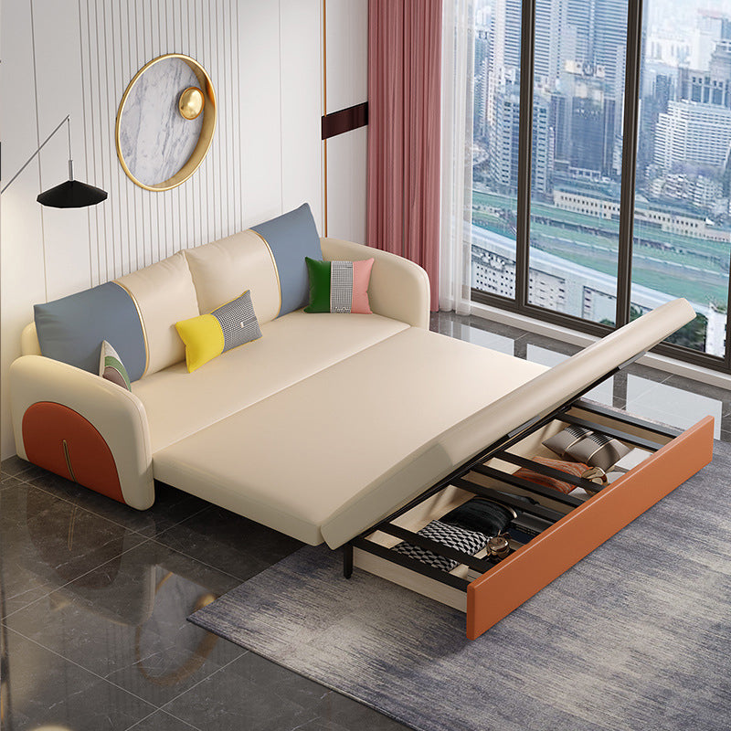 Faux Leather Square Arm Sofa Bed Stain Resistant Convertible Sofa