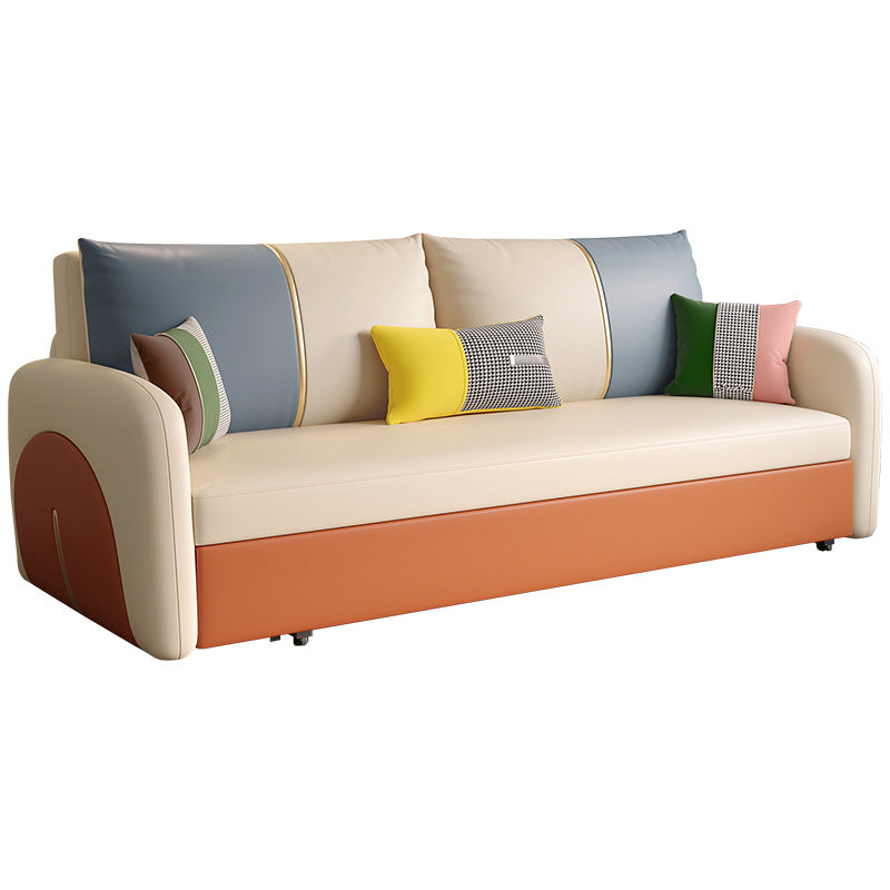 Faux Leather Square Arm Sofa Bed Stain Resistant Convertible Sofa
