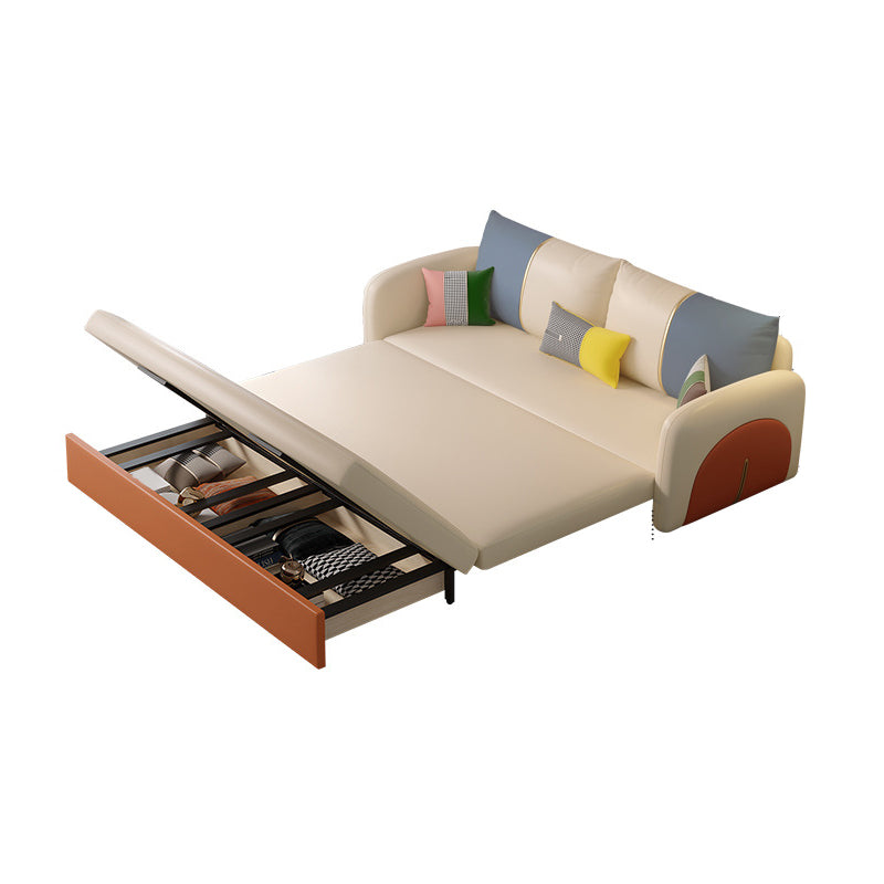 Faux Leather Square Arm Sofa Bed Stain Resistant Convertible Sofa