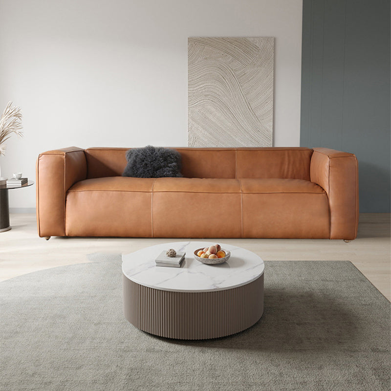 Contemporary Faux Leather Sofa Tuxedo Arm 25.59-In High Sofa