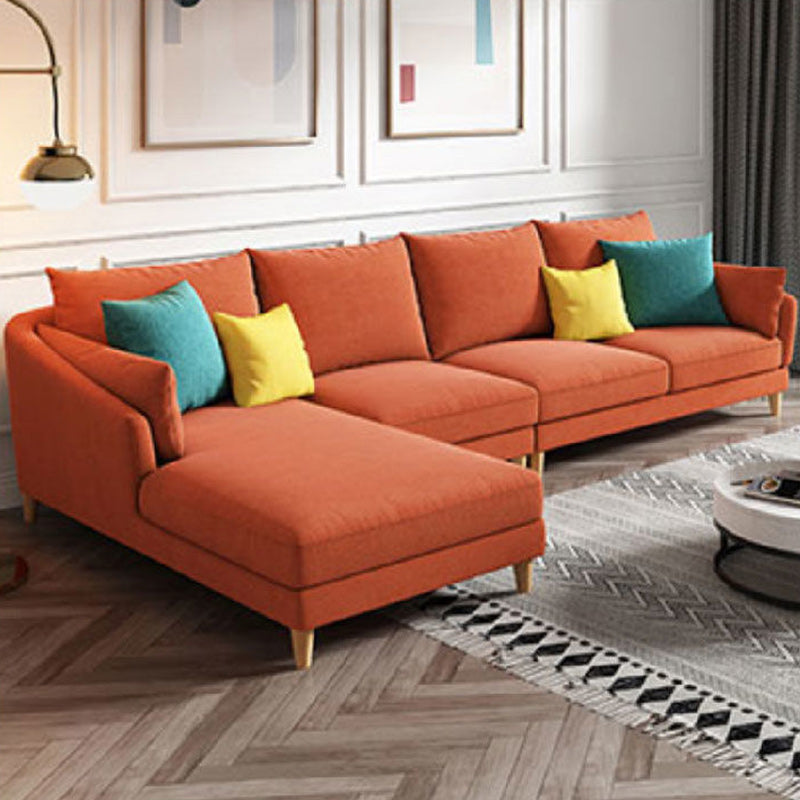 Modern Sectional Sofa with Pillow Back and Sloped Arms for 4 People