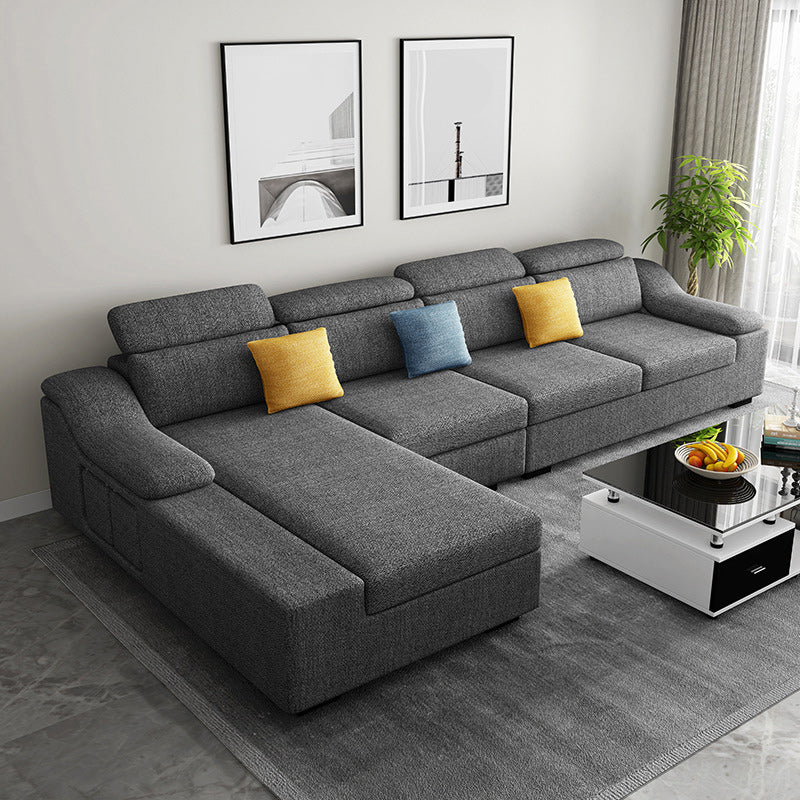 Linen 4-Seater Sectional Sofa with Sloped Arms for Living Room