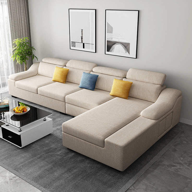 Linen 4-Seater Sectional Sofa with Sloped Arms for Living Room