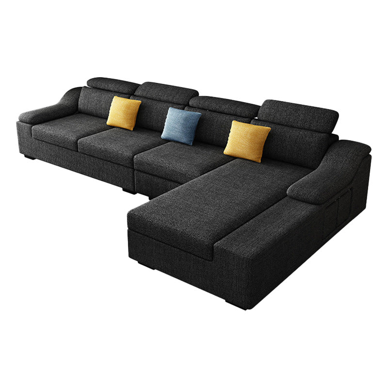 Linen 4-Seater Sectional Sofa with Sloped Arms for Living Room