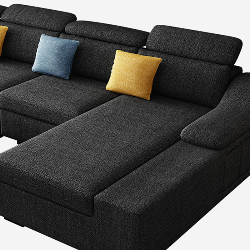 Linen 4-Seater Sectional Sofa with Sloped Arms for Living Room