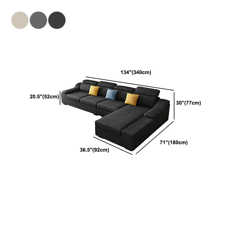 Linen 4-Seater Sectional Sofa with Sloped Arms for Living Room