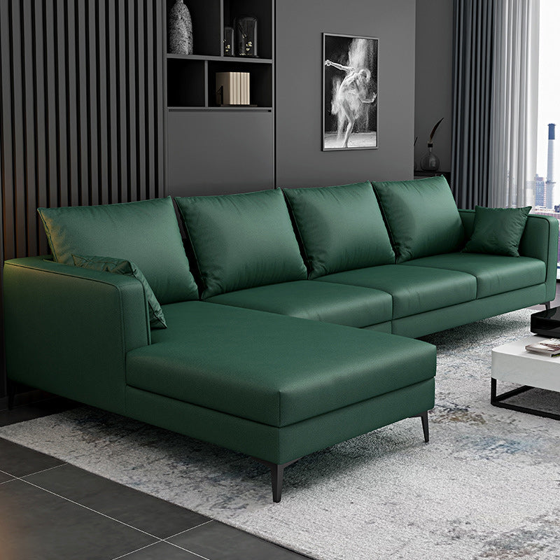 Square Arm Sectionals,137.8" L, Pillowed Back Faux Leather Cushions Sectional in Green