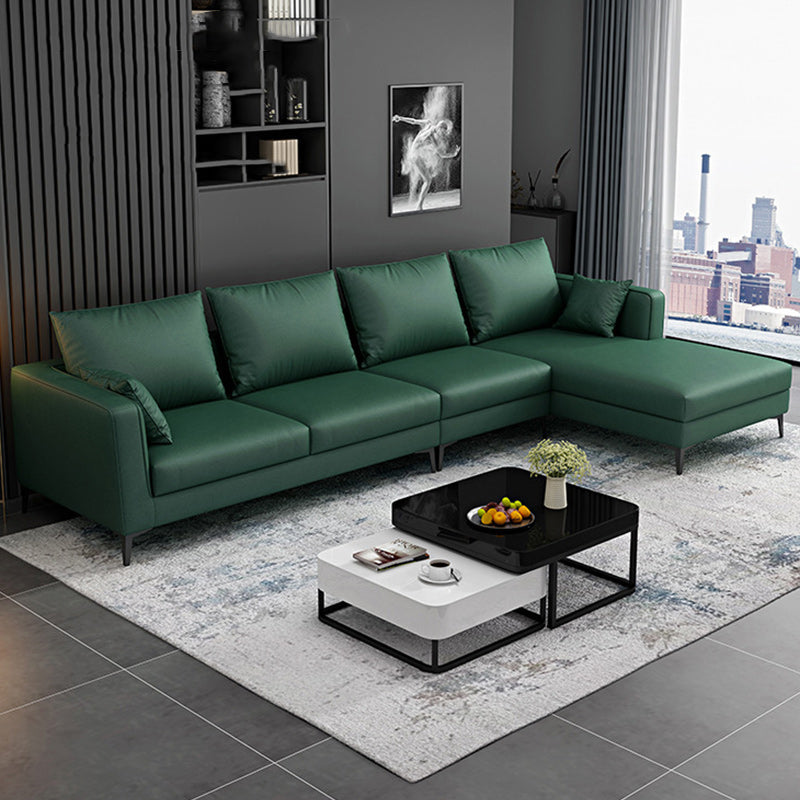 Square Arm Sectionals,137.8" L, Pillowed Back Faux Leather Cushions Sectional in Green