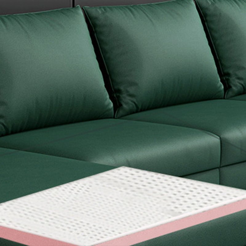 Square Arm Sectionals,137.8" L, Pillowed Back Faux Leather Cushions Sectional in Green